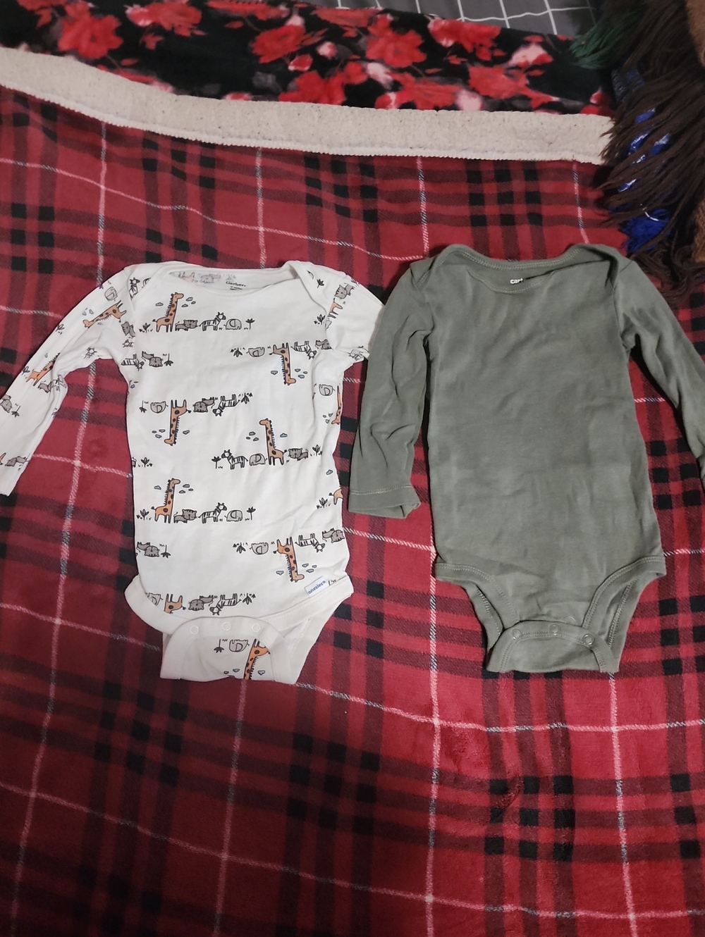 Carter's Green Long-Sleeve Baby One-Piece White,Gray And Light Blue Body Suit.